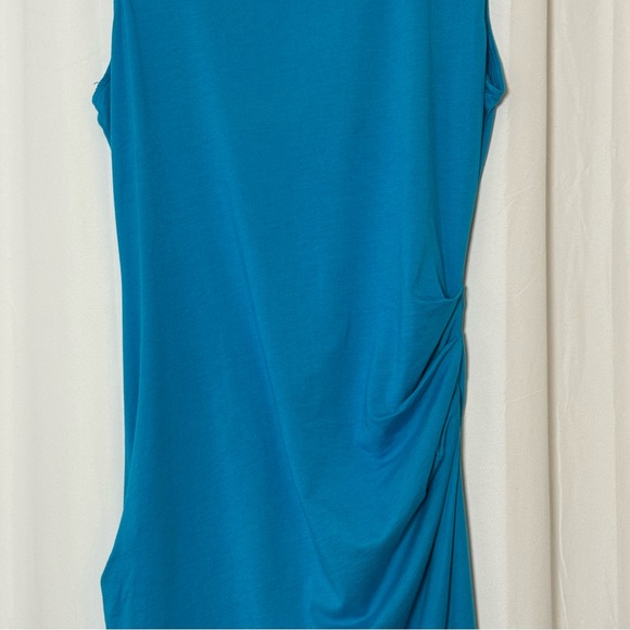Michael Stars Ruched Midi Tee Dress NWT Sleeveless Asymmetrical Hem Blue Large - Picture 6 of 14